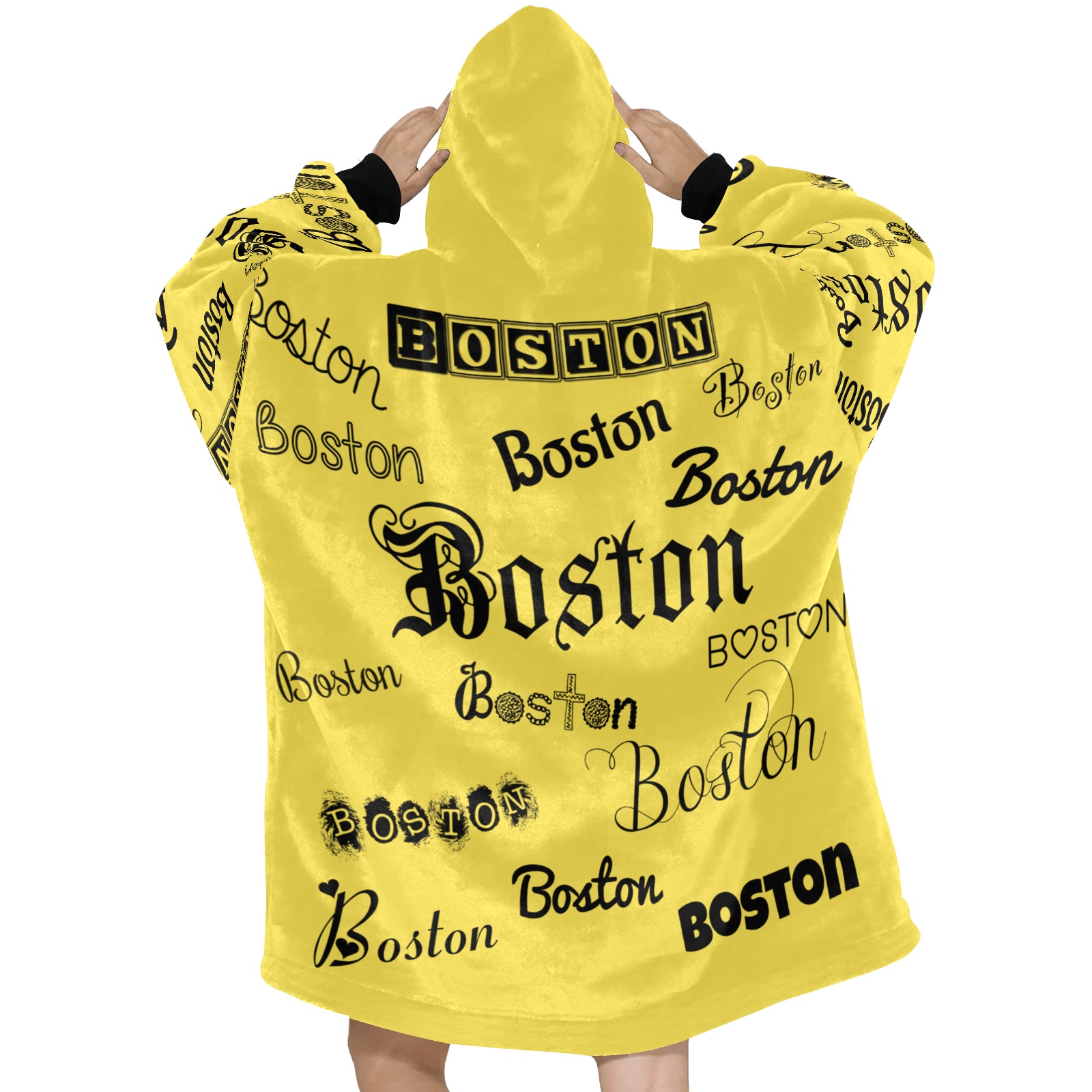 Boston Black Fonts on yellow Blanket Hoodie for Women