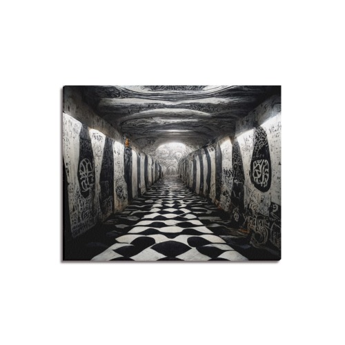 black and white hallway 3 Frame Canvas Print 20"x16"
