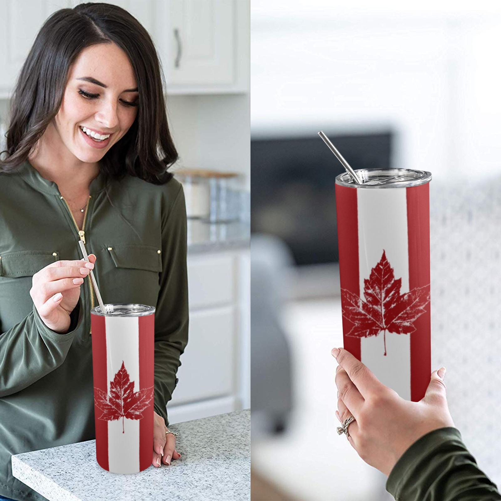 Cool Canada Tumbler 20oz Tall Skinny Tumbler with Lid and Straw