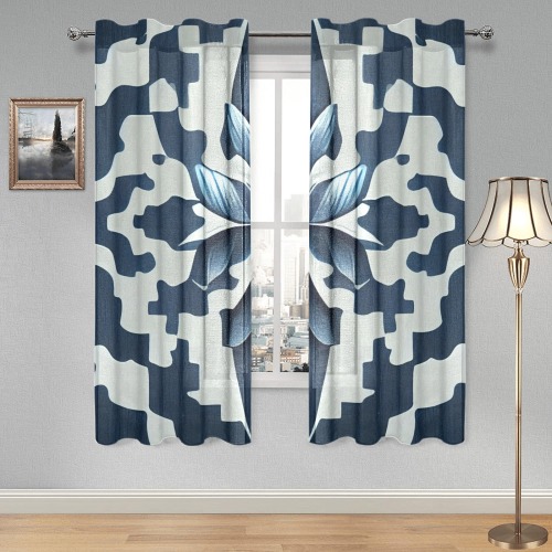 blue and white pattern 2 Gauze Curtain 28"x63" (Two-Piece)