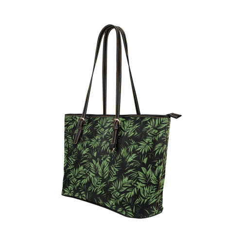 jungle-leaves Leather Tote Bag/Large (Model 1651)