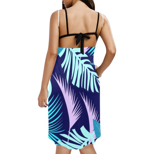 Colorful Tropical Pattern (349) Spaghetti Strap Backless Beach Cover Up Dress (Model D65)