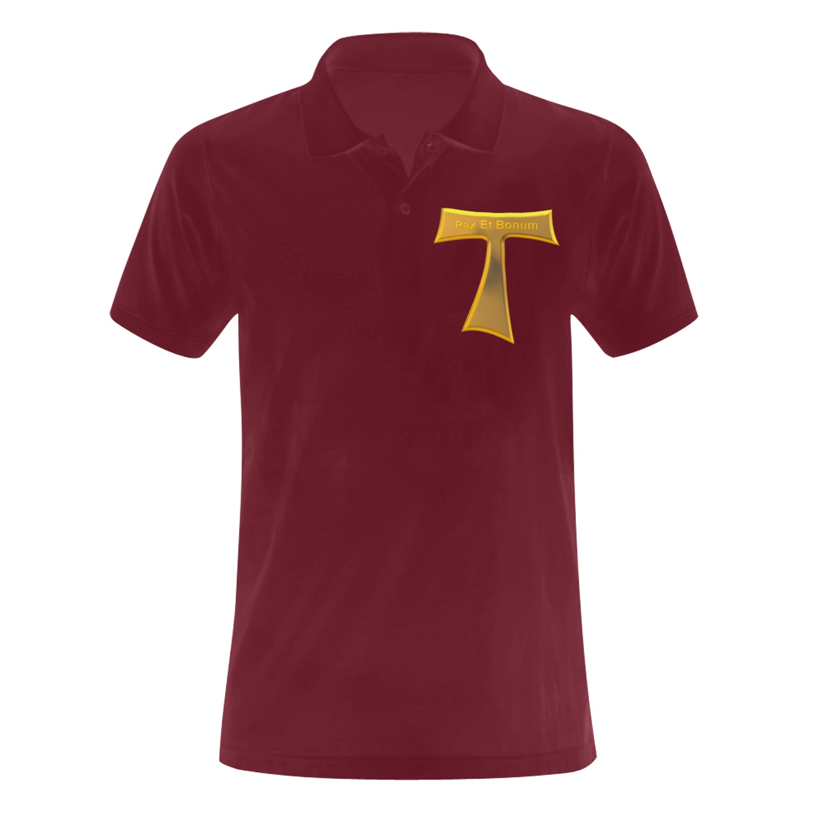 Franciscan Tau Cross Pax Et Bonum Gold  Metallic Men's Polo Shirt (Model T24)