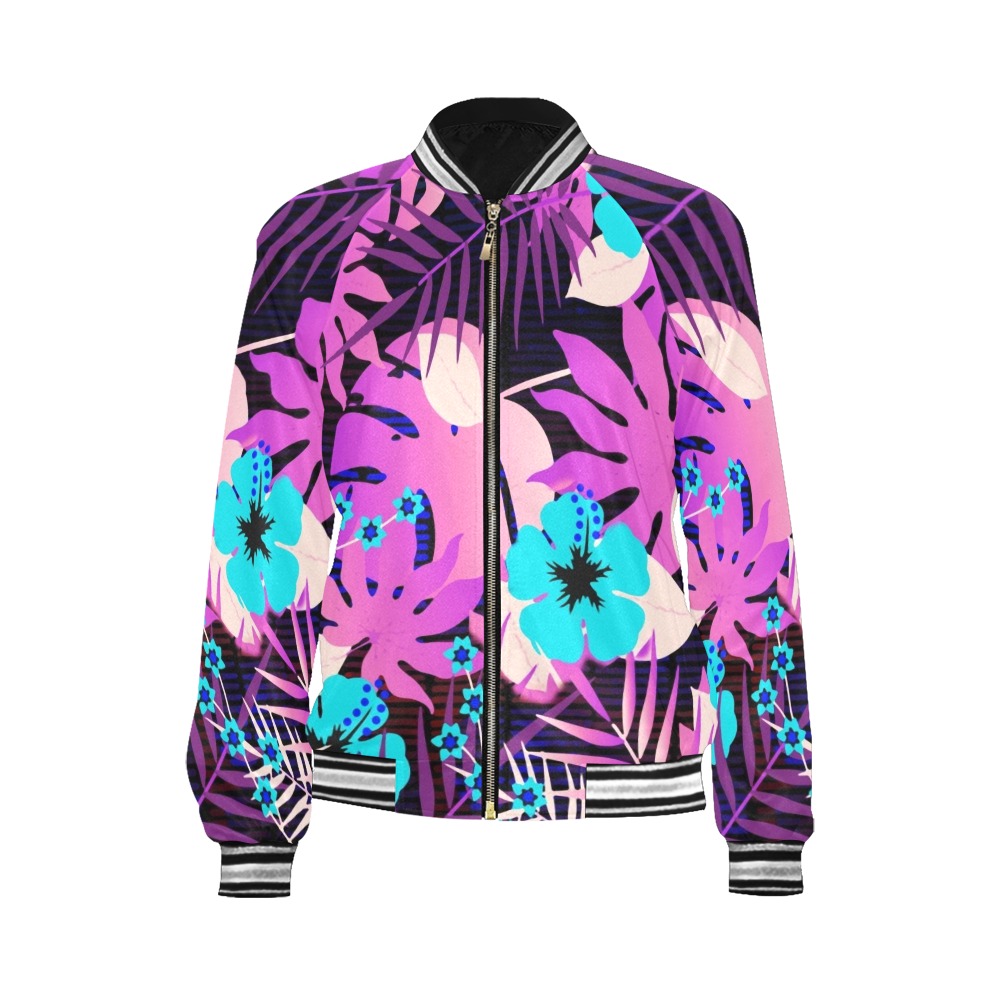 GROOVY FUNK THING FLORAL PURPLE All Over Print Bomber Jacket for Women (Model H21)