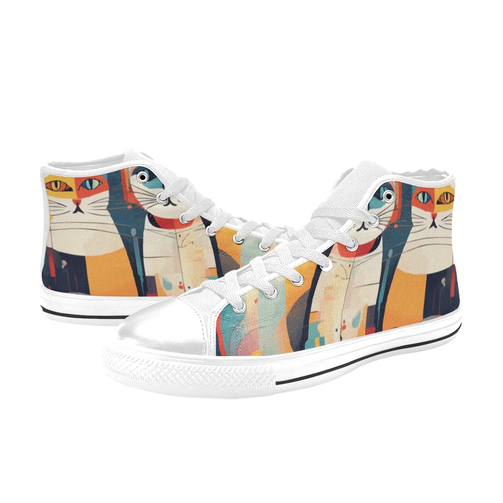 Three cats fantasy abstract art. Festive colors. Women's Classic High Top Canvas Shoes (Model 017)