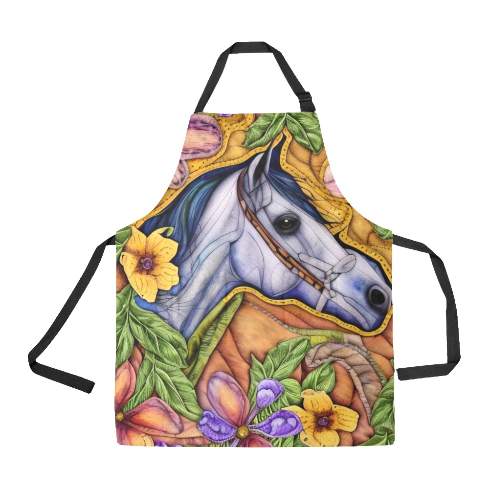 Boho Simulated Quilt Horse Artwork All Over Print Apron