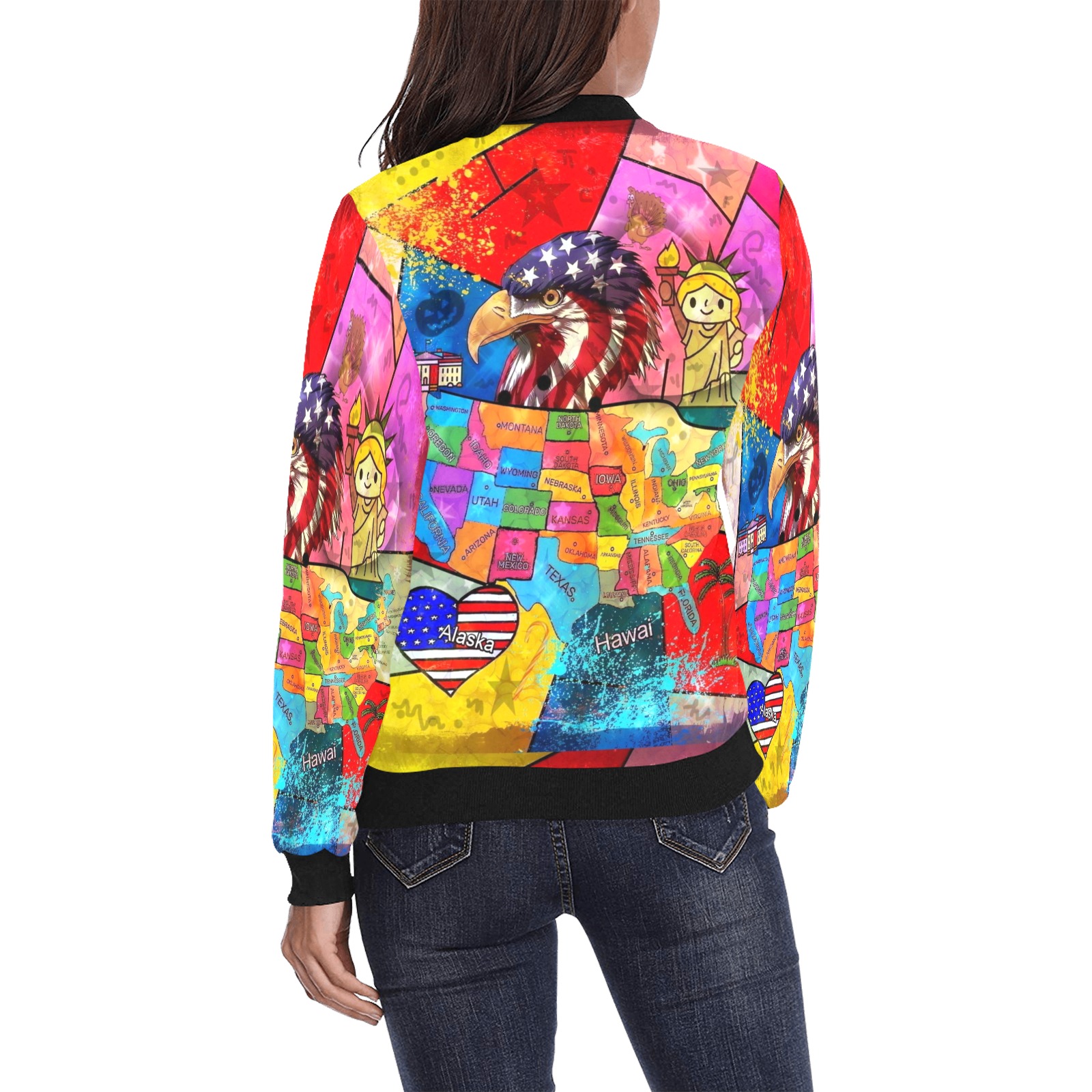 USA 2022 by Nico Bielow All Over Print Bomber Jacket for Women (Model H36)