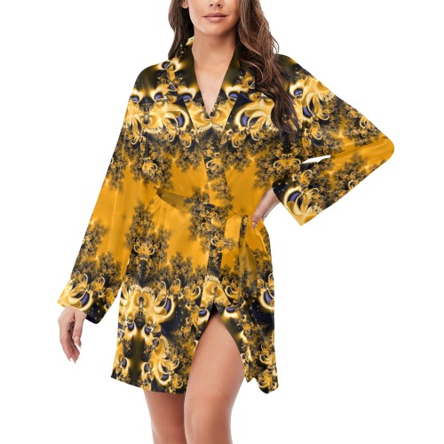 Golden Sun through the Trees Frost Fractal Women's Long Sleeve Belted Night Robe