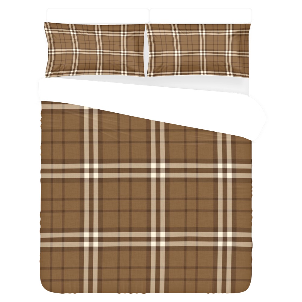 Fall, Winter Brown Plaid 3-Piece Bedding Set