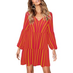 Wonderful V Neck Striped Shirt - Fuchsia/Orange/Lime