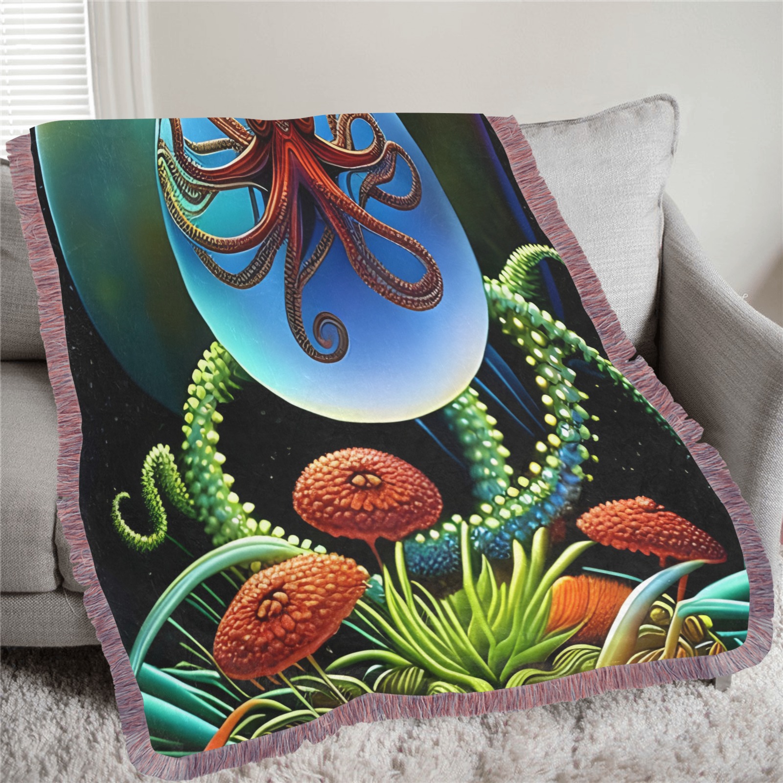 Out Of This World Spheres Octopus Ultra-Soft Fringe Blanket 60"x80" (Mixed Pink)