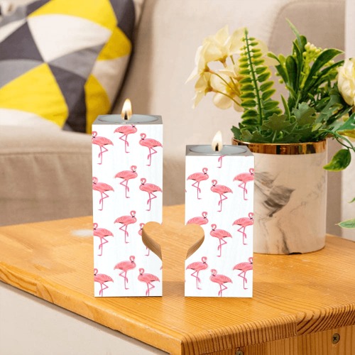 Flamingos Pink Flamingo Pattern Wooden Candle Holder (Without Candle)