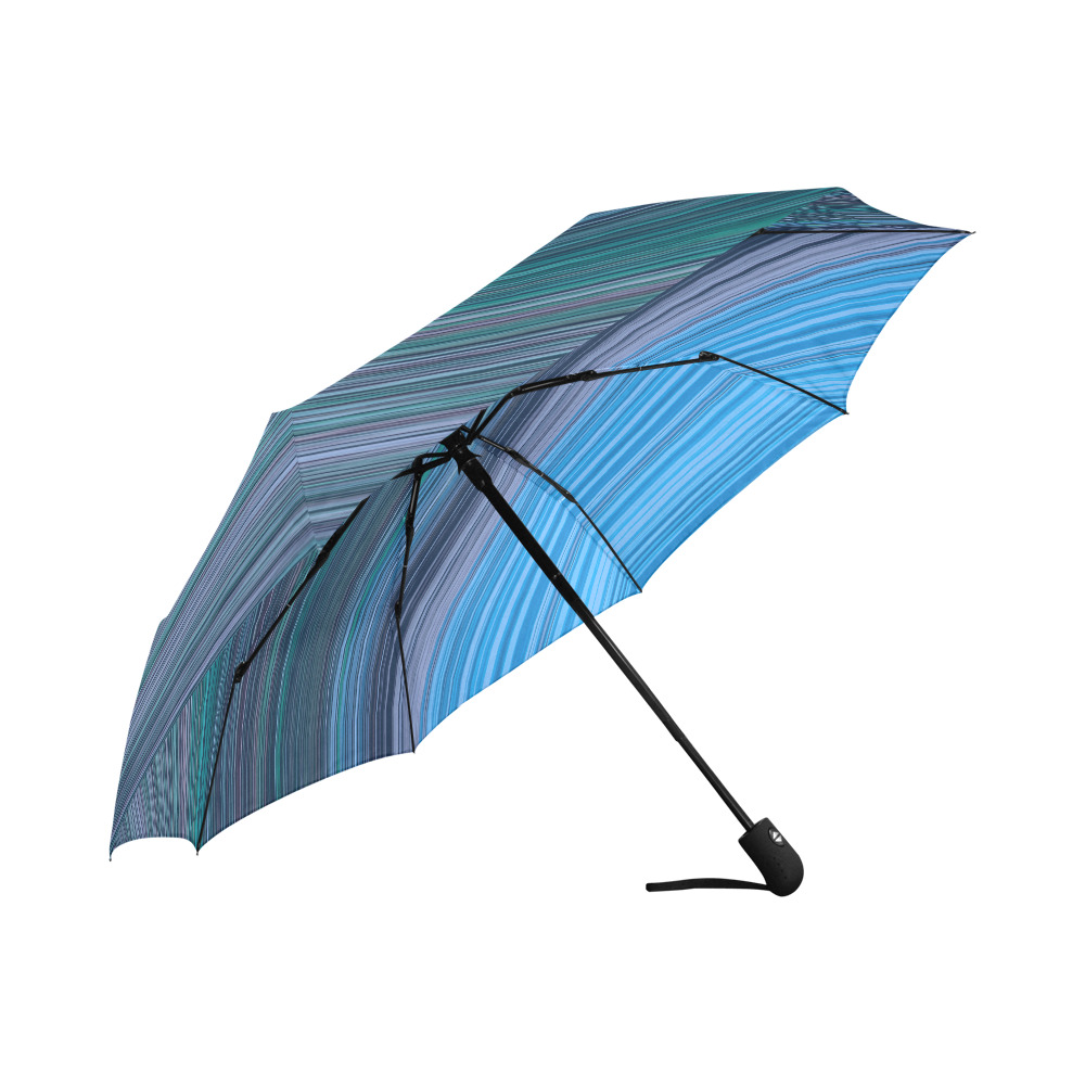 Abstract Blue Horizontal Stripes Auto-Foldable Umbrella (Model U04)