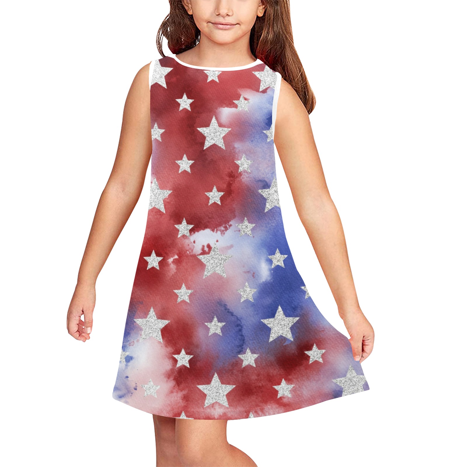 4th of july stars 1 Girls' Sleeveless Dress (Model D58)