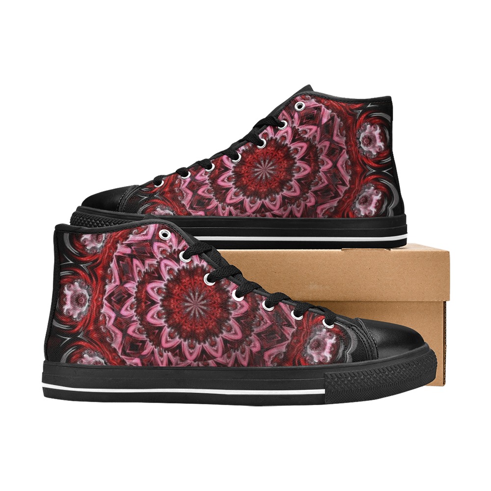 Raised Garden of Red and Pink Flowers in the Night  Fractal Abstract Women's Classic High Top Canvas Shoes (Model 017)