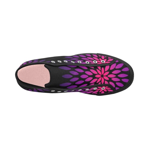 Ô Pink and Violet Zinnia on Black Vancouver H Women's Canvas Shoes (1013-1)