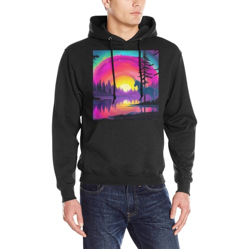 Last Unicorn Sunset Hoodie cozy black unicorn rainbow print hoodie Heavy Blend Hooded Sweatshirt