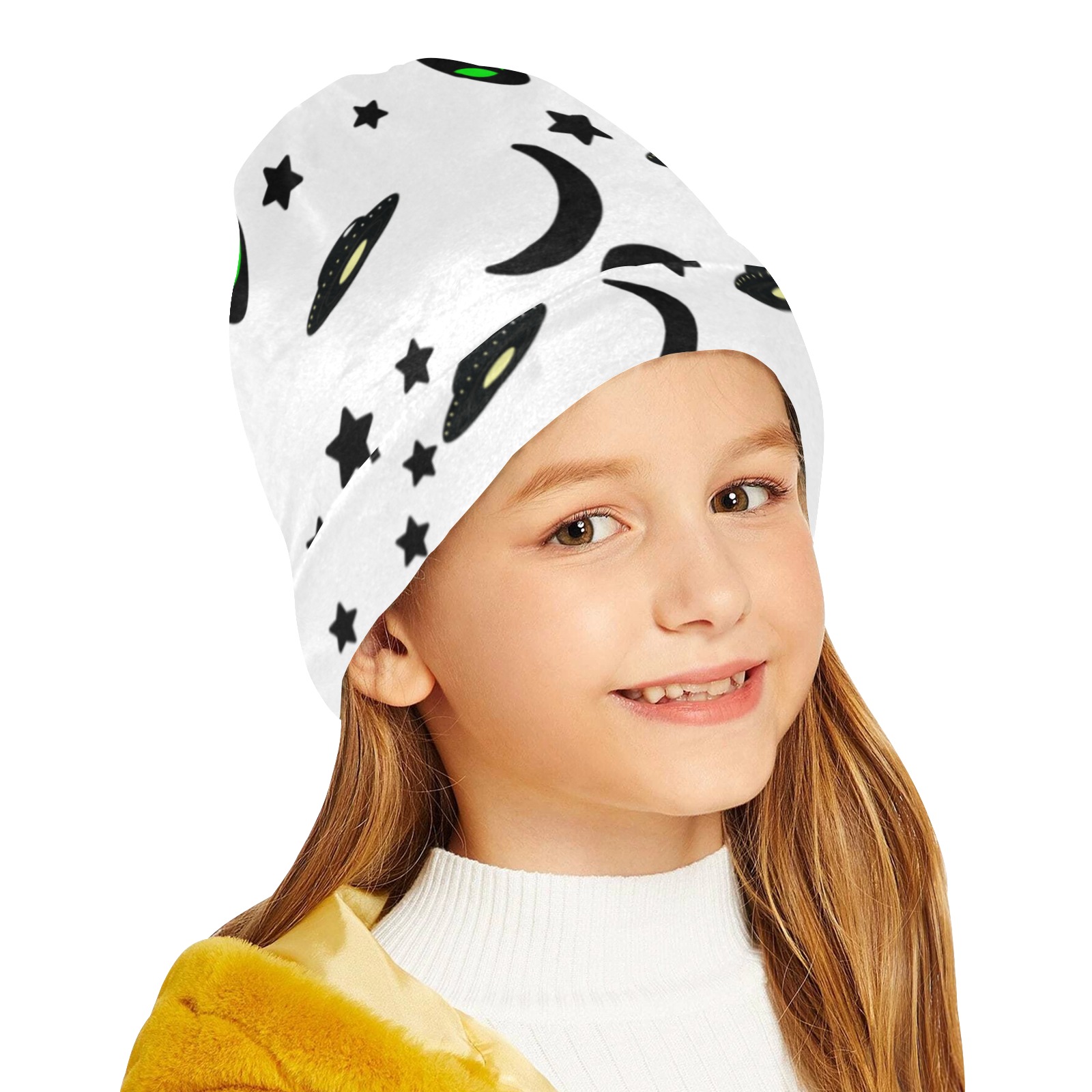 Aliens and Spaceships - White All Over Print Beanie for Kids