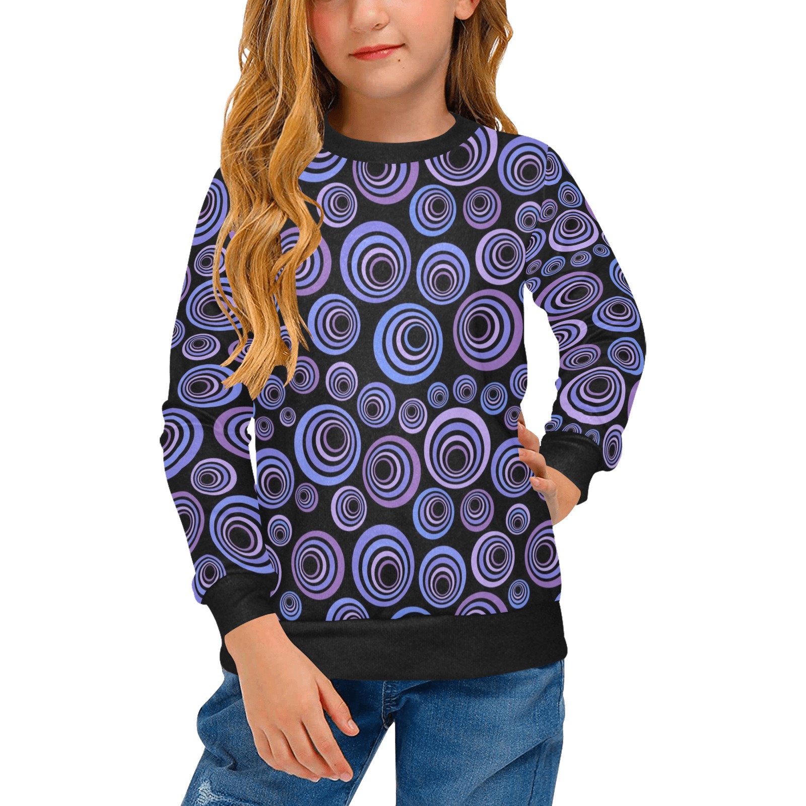 Retro Psychedelic Pretty Purple Pattern Girls' All Over Print Crew Neck Sweater (Model H49)