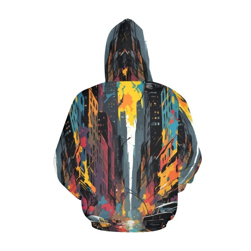 New York City colorful abstract art. Cars, houses All Over Print Hoodie for Men (USA Size) (Model H13)