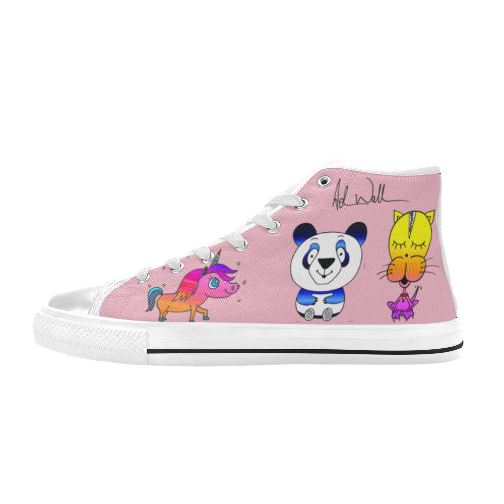 Women's Signed Adam Wallace Pink Shoes - Unicorn Panda Cat Puppy Jellyfish Reindeer Women's Classic High Top Canvas Shoes (Model 017)