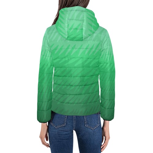 green wavespike Women's Padded Hooded Jacket (Model H46)