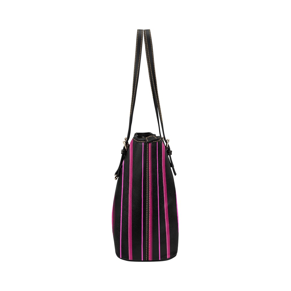 Candy Lipstick Hot Pink Stripes Leather Tote Bag/Large (Model 1651)