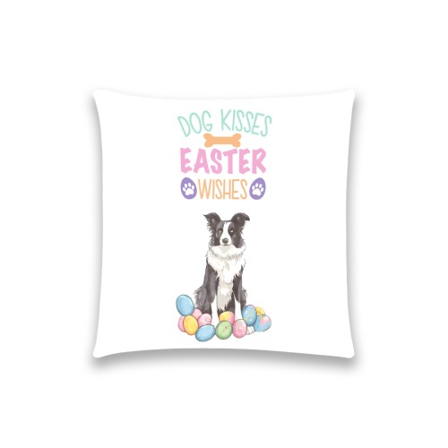 Border Collie Dog Kisses Easter Wishes Custom  Pillow Case 18"x18" (one side) No Zipper