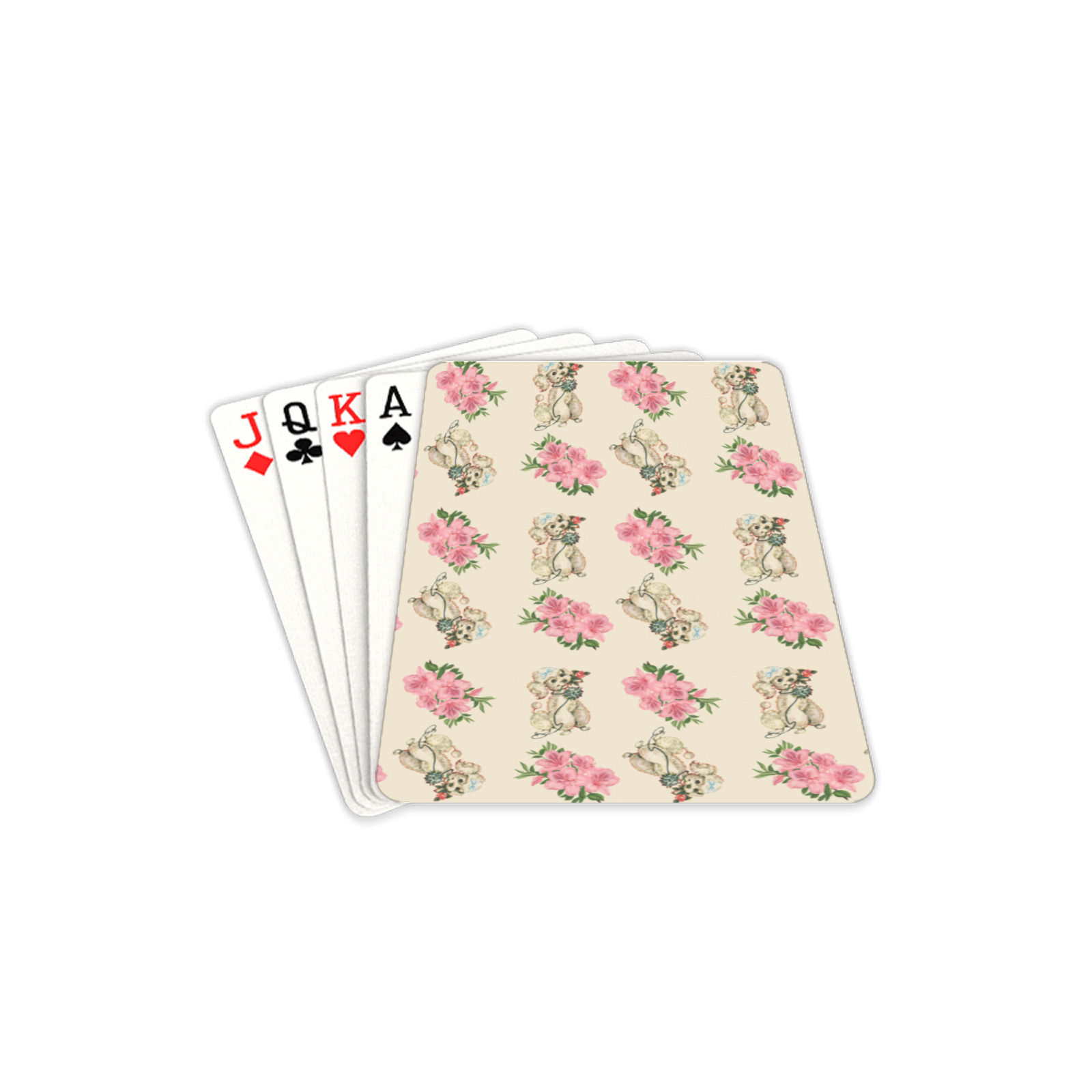 retro dog floral pattern ecru Playing Cards 2.5"x3.5"