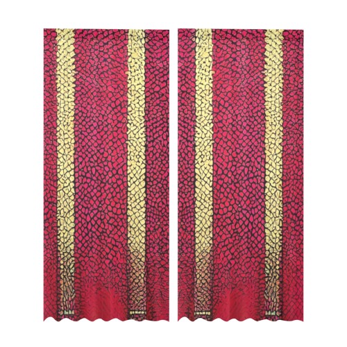 red and yellow striped Gauze Curtain 28"x95" (Two-Piece)