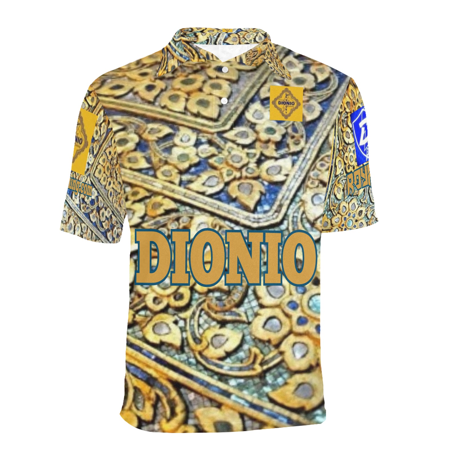 DIONIO Clothing - Golden Arrow Polo Shirt (Gold & Blue) Men's All Over Print Polo Shirt (Model T55)