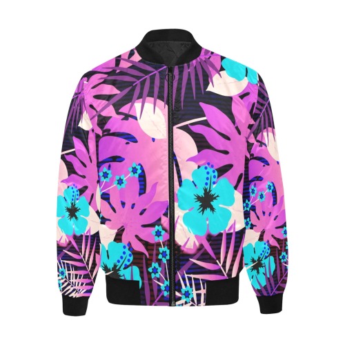 GROOVY FUNK THING FLORAL PURPLE All Over Print Quilted Bomber Jacket for Men (Model H33)