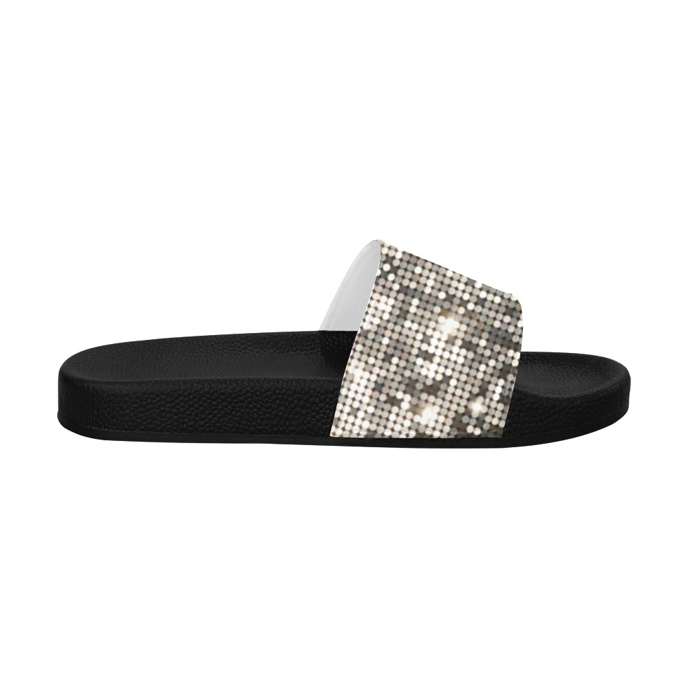 Silver Metallic Glitter Sparkles Sequins Women's Slide Sandals (Model 057)