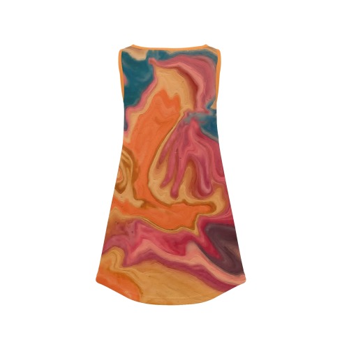 Sunset Watercolor Glaze Girls' Sleeveless Dress (Model D58)