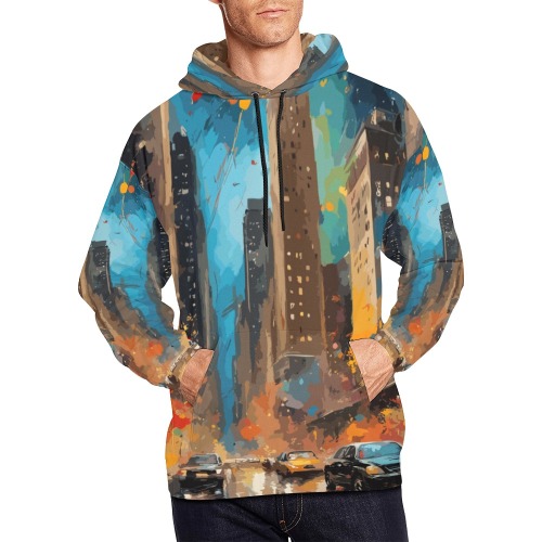 Streets of New York City colorful abstract art All Over Print Hoodie for Men (USA Size) (Model H13)