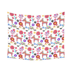 Alpaca Pinata and Flowers Cotton Linen Wall Tapestry 60"x 51"