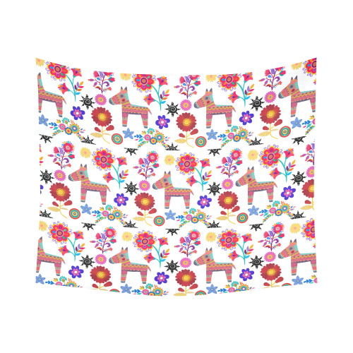 Alpaca Pinata and Flowers Cotton Linen Wall Tapestry 60"x 51"