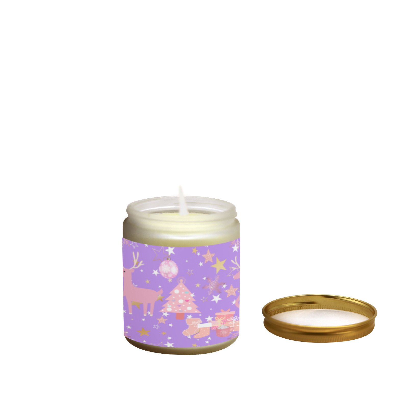 Pink and Purple and Gold Christmas Design Frosted Glass Candle Cup - Large Size (Lavender&Lemon)