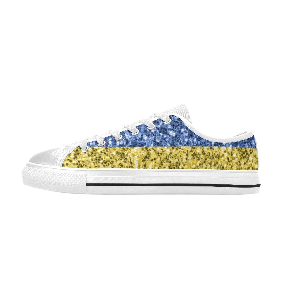Blue yellow Ukraine flag glitter faux sparkles Men's Classic Canvas Shoes (Model 018)