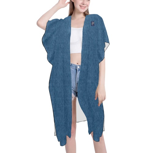 Dionio Clothing - Women's Mid Length Side Slits Chiffon Cover Up (Denim) Mid-Length Side Slits Chiffon Cover Ups (Model H50)