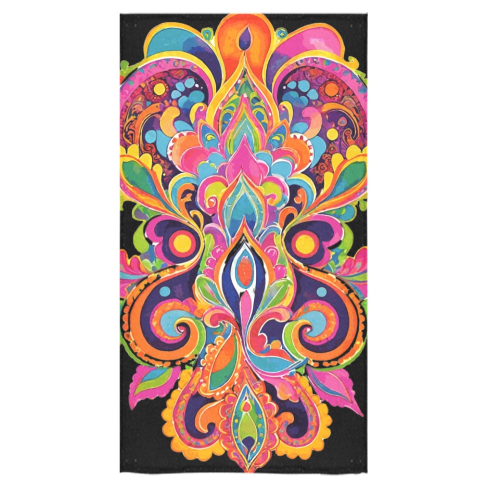 Abstract Retro Hippie Paisley Floral Bath Towel 30"x56"