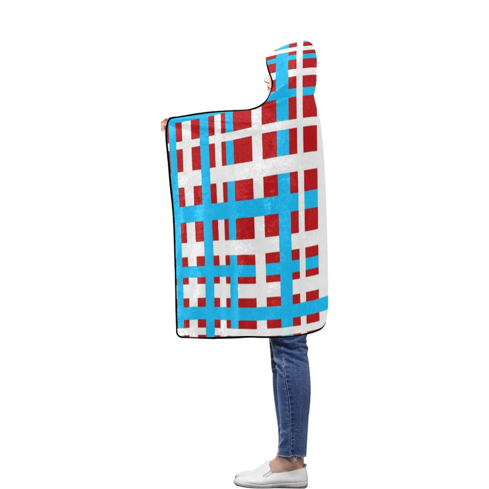 Interlocking Stripes White Red Light Blue Flannel Hooded Blanket 40''x50''