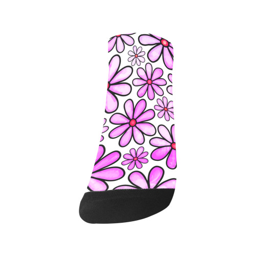 Pink Watercolor Doodle Daisy Flower Pattern Women's Ankle Socks
