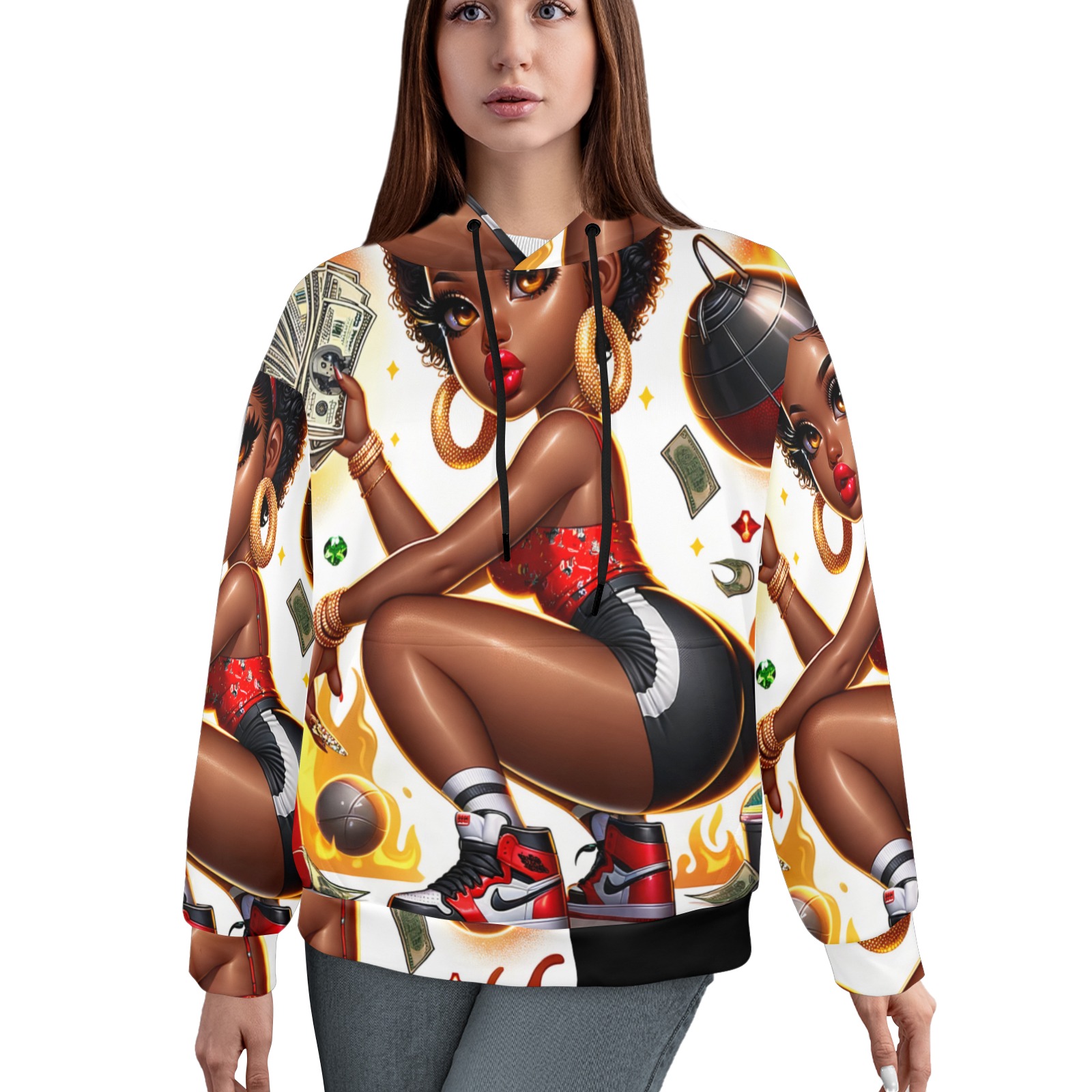 black hoodie Women's All Over Print Hoodie (Model H61)