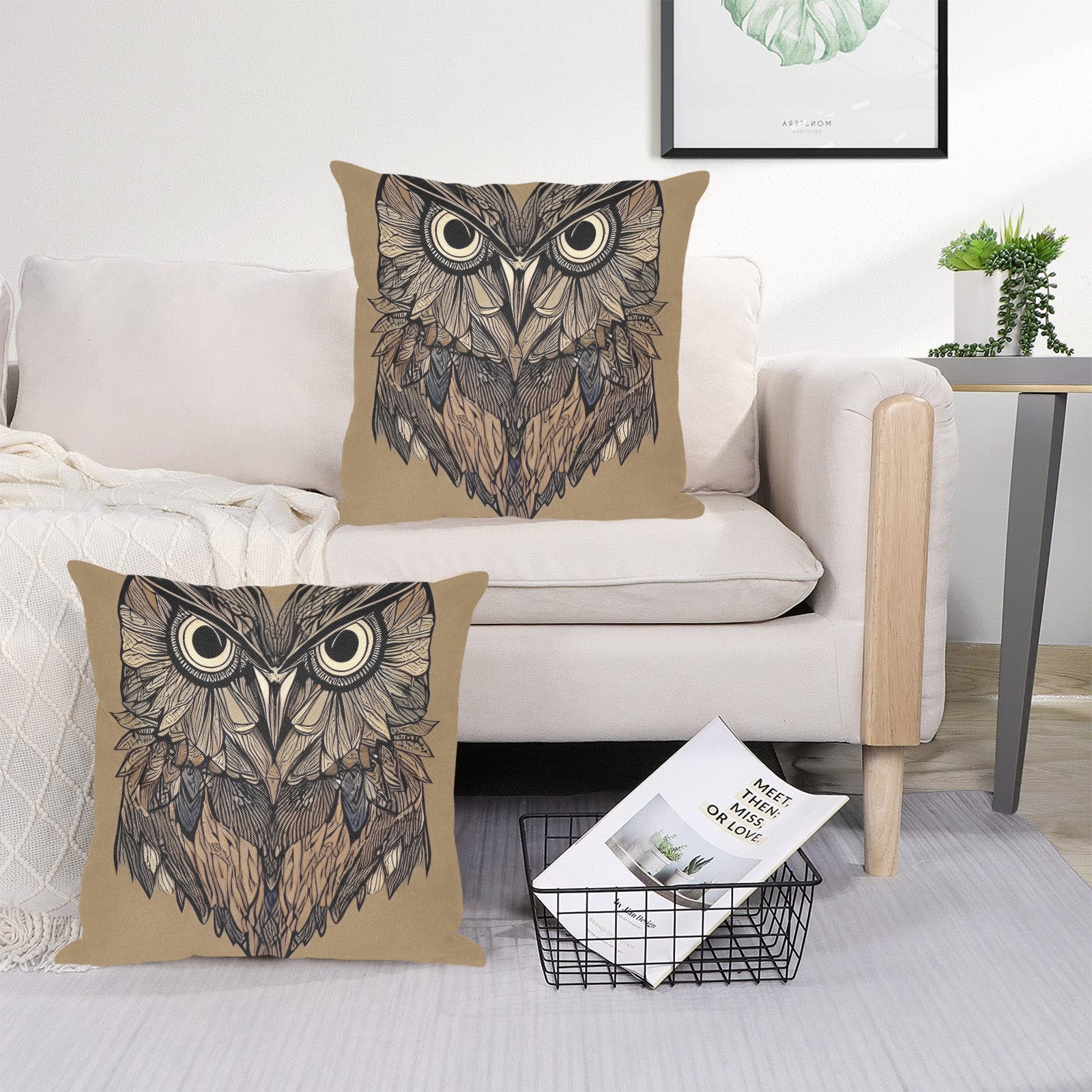 Owl Linen Zippered Pillowcase 18"x18"(Two Sides&Pack of 2)