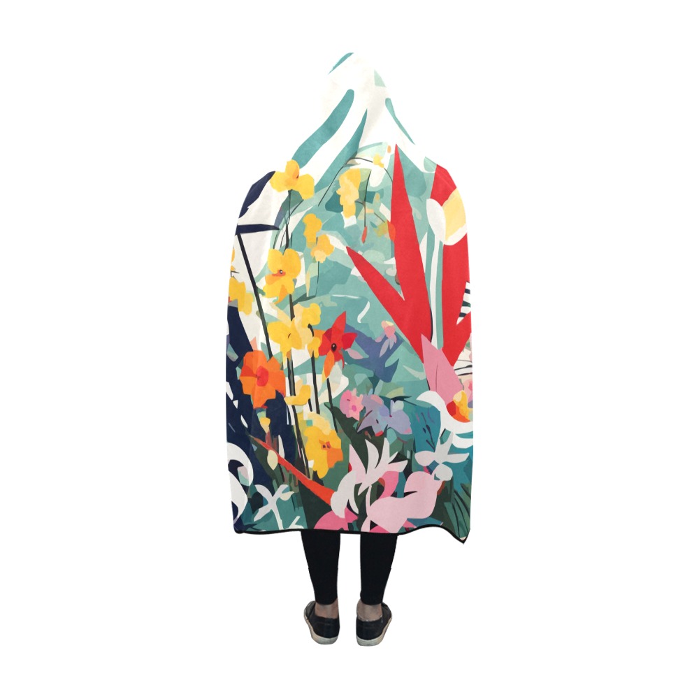 Tropical plants and flowers on beige abstract art. Hooded Blanket 60''x50''