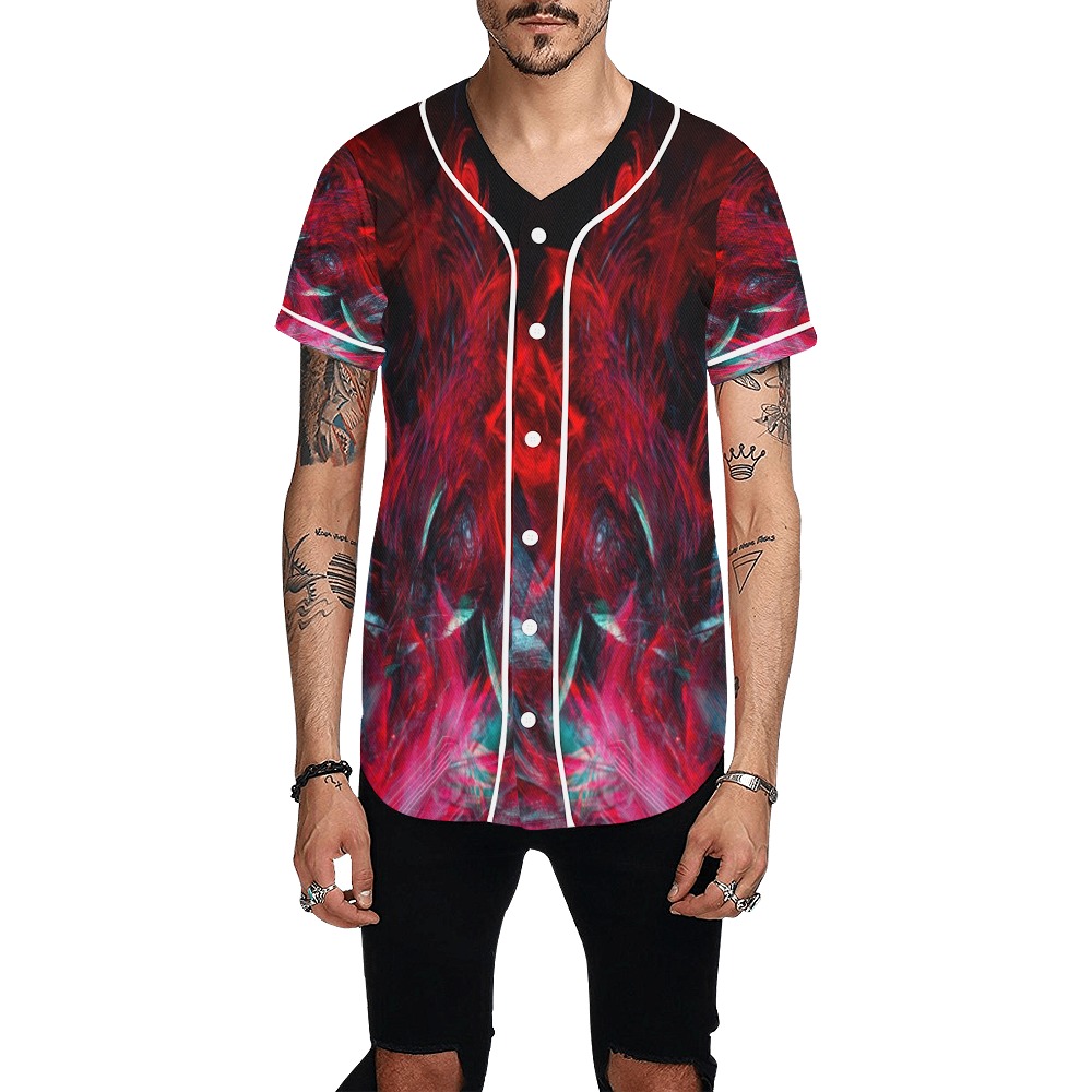 Abstract-Red All Over Print Baseball Jersey for Men (Model T50)