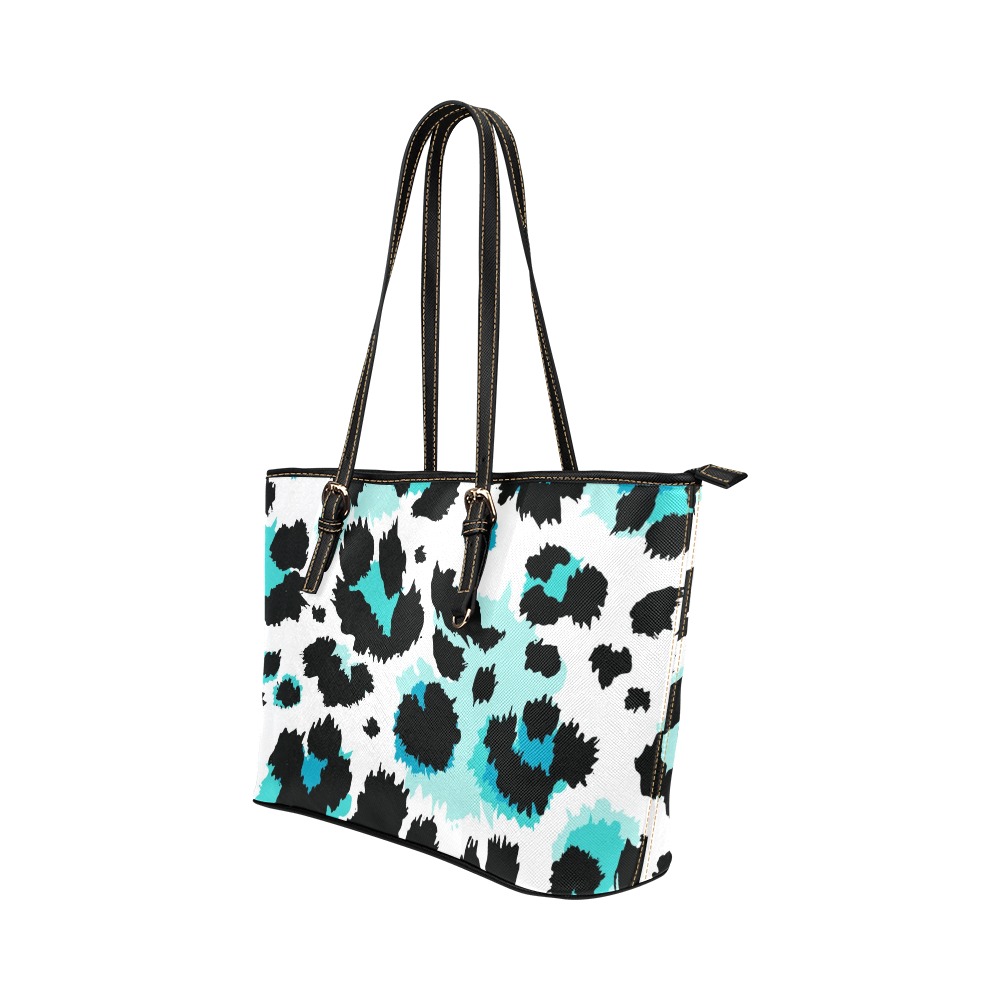 blue black dotted patterns Leather Tote Bag/Small (Model 1651)