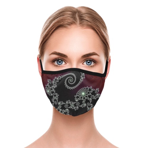 Black and White Lace on Maroon Velvet Fractal Abstract Elastic Binding Mouth Mask for Adults (Model M09)
