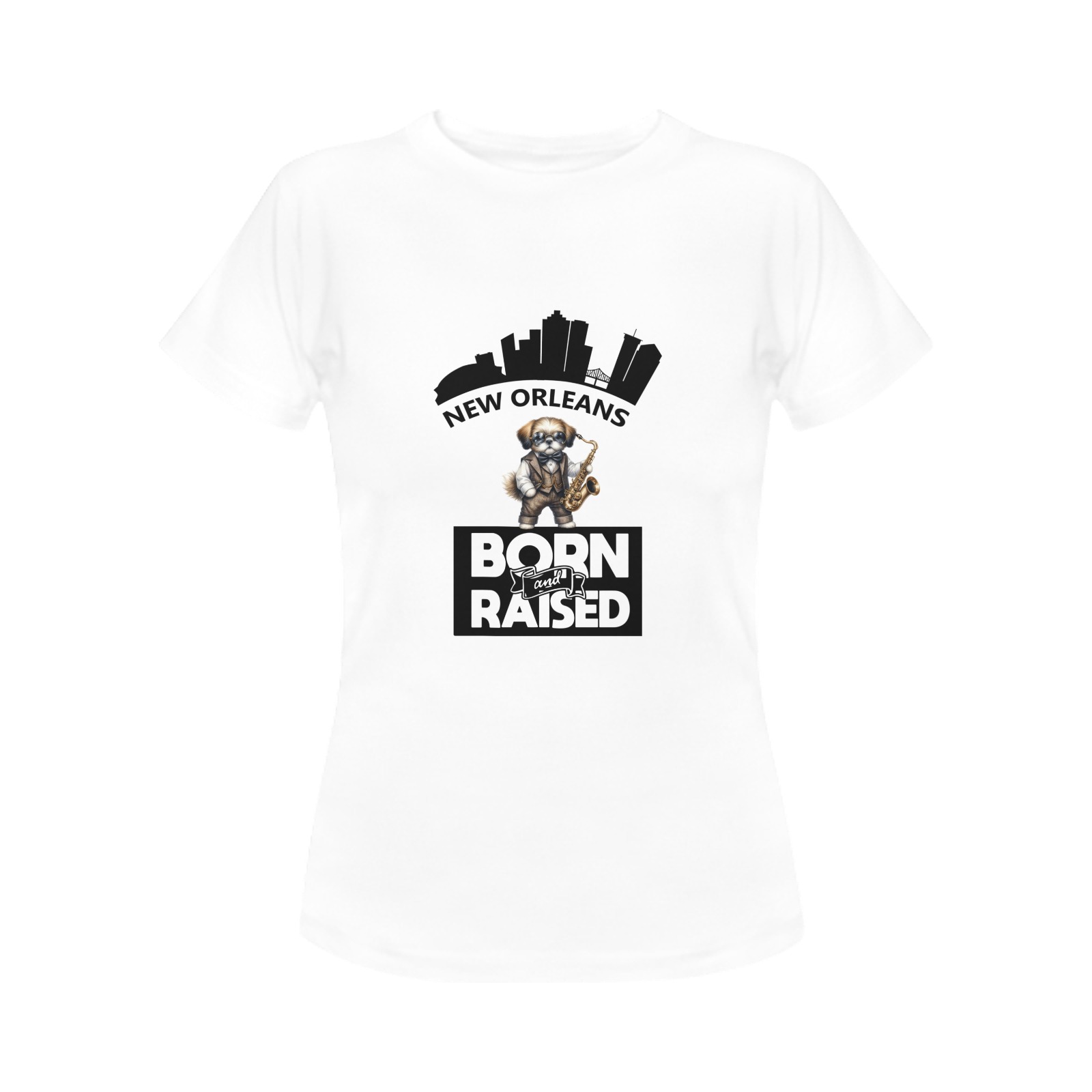 Jazz Lhasa Apso New Orleans Born And Raised Women's T-Shirt in USA Size (Front Printing Only)